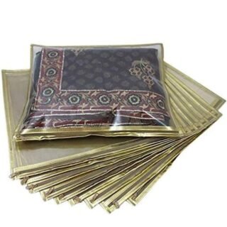 Single Saree Bags Golden Colour, Transparent Saree Covers With Zip, Saree Covers For Storage, Wardrobe Organiser, Size-36x42x2CM