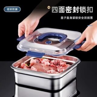 Stainless Steel Square Container With Handles | Leak-proof, Reusable Lunch Boxes, Size :- 21 x 21 x 10 CM
