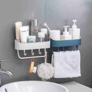 2in1 Bathroom Shelf Organiser+Towel Hanger