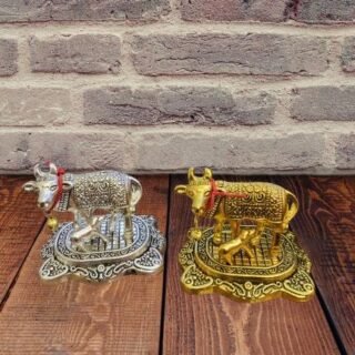 Kamdhenu Cow,Calf with Bal Gopal Krishna Metal Statue for Good