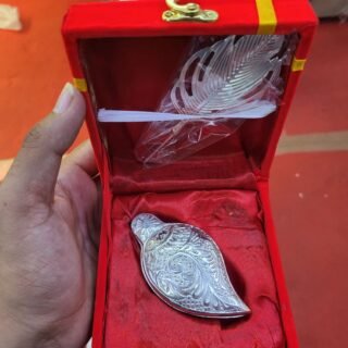 Premium Silver Plated Kumkum Leaf With Red Velvet Box (5.11" Inches)
