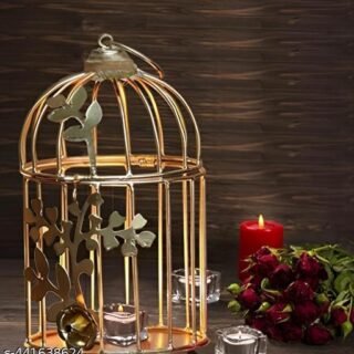 Decorative Metal Bird Cage Tea Light Holder Floral Design