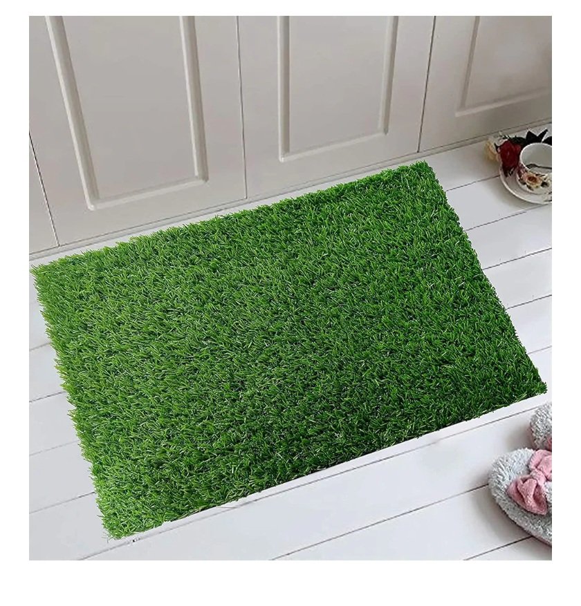 Earth Grass Door Mat Rectangular Artificial Polyester Grass Doormat (Green, 23x 14 inch)
