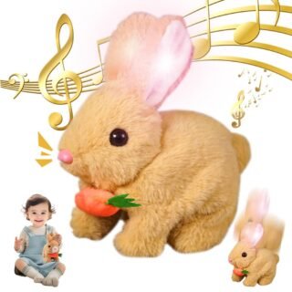 Rabbit Toy with Carrot, Pet Hopping Bunny with Light, Plush Rabbit Toy that jumps, Makes Noises and Whose Ears and Nose Move, Electronic Pet Rabbit for Children