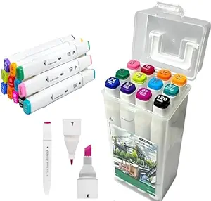 Dual Tip Marker Sketch Pen For Kids And Adults-Stationery Set For Coloring, Drawing And Sketching(12 Markers)