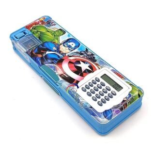 Magnetic Geometry Pencil Box with Calculator, Dual Sharpener, Digital Display, Blue Case, School Supplies for Kids, Students
