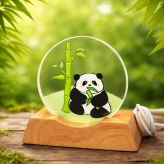Panda Acrylic LED Night Lamp with Wooden Base USB Powered Decorative Light