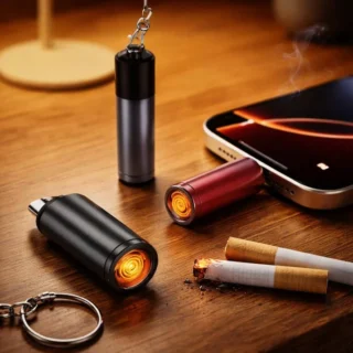 USB Type-C Electric Lighter – Flameless, Mobile-Powered Keychain Fire Starter for Cigarettes & Camping (No Gas, No Battery