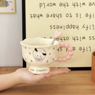 Cute Puppy Pochacoo Bubble Handle Ceramic Mug with Spoon & Gift Box