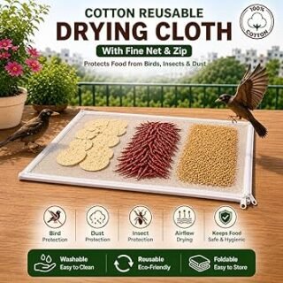 PAPAD/GRAIN DRYING CLOTH NET Extra Large Papad Drying Cloth Net & Zip | Food Drying Mesh | Dust Bird Insect Protection | Washable Reusable Foldable