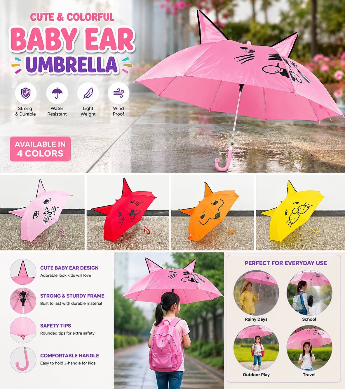Baby Ear Kids Fancy Umbrella (Imported)