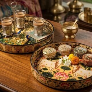 Round Wooden Serving Tray | MDF Decorative Trays for Center Table & Dinning