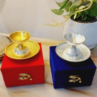 German Silver Pooja Diya Plate Gift Set