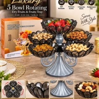 Luxury 5 Bowl 360° Rotating Fruits & Dryfruits Tray (Matty Black)