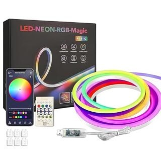 JACKAL 5M Smart LED Neon Strip Light RGBIC Color Changing, Rope Lights with Remote & App Control, USB Powered, DIY Modes, Flexible Neon Light for Bedroom, TV, Gaming & Room Decor
