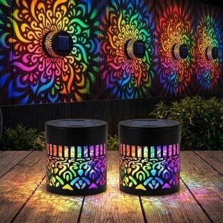 Solar Mandala Lights Outdoor Wall, 7 Color Changing Solar Projector Light, Waterproof Metal Decorative Light for Garden Fence Patio Backyard